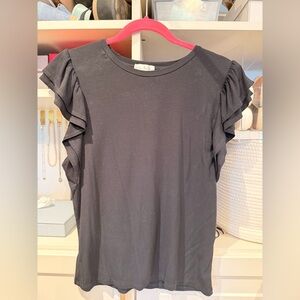 nine britton Black Ruffle Sleeve Top